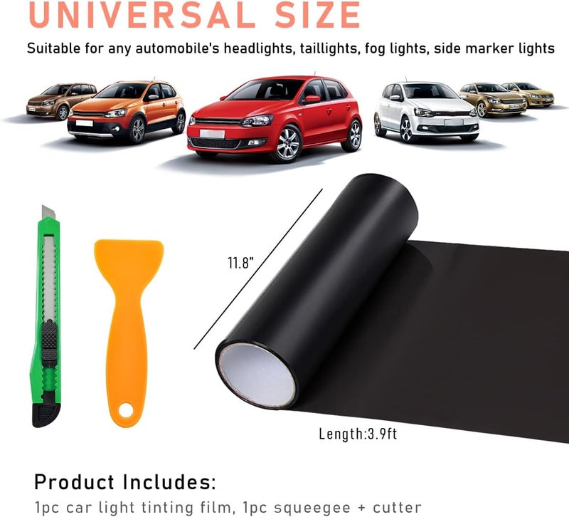 KVAEY Car Light Tint Film, 12×48 Inch Tint Vinyl Wrap Film Roll with Squeegee and Cutter, Self-Adhesive Film Sticker for Car Headlights Tail Lights Fog Lights, Car Accessories - Image 2